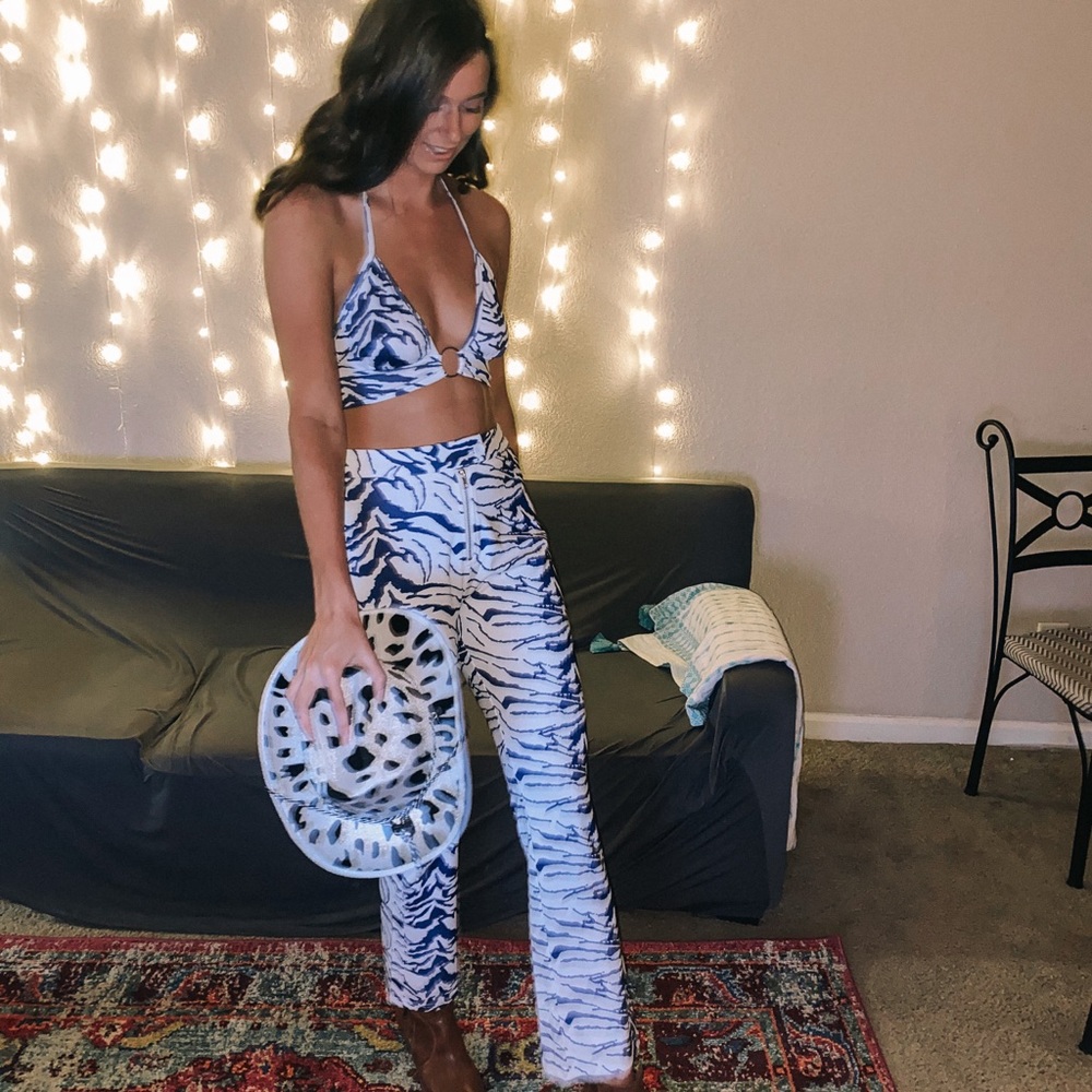Zebra Straight Leg Pants and Halter Top Set